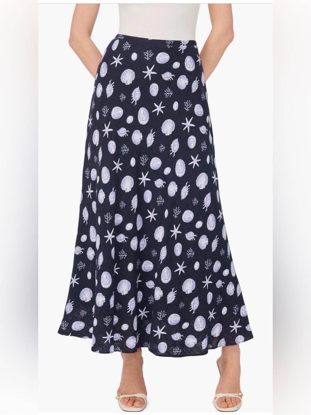 1.state Navy Shell Print Maxi Skirt